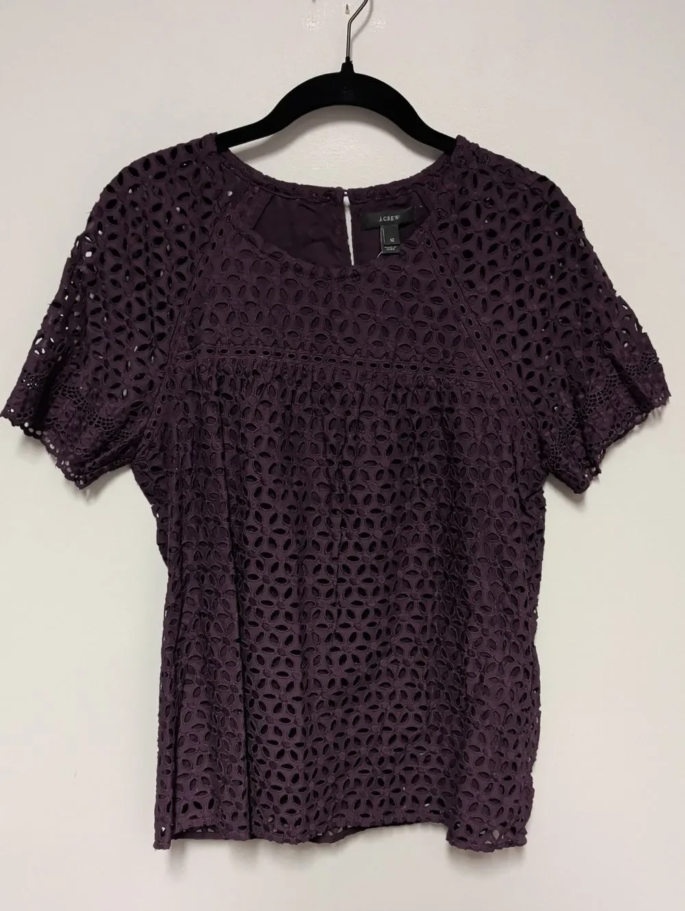 J. Crew Purple Eyelet Lace Short Sleeve Blouse
